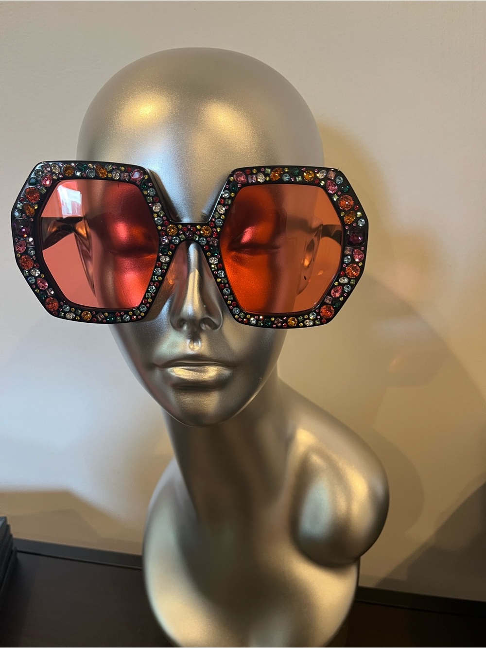 Gucci Black Limited Edition Sunglasses w/ Multicolor Swarovski & Pink Lenses